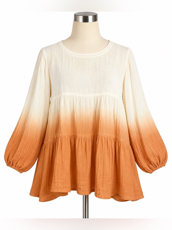 By Together Tops - By‎ Together Top Womens Orange Ombre Babydoll Longsleeve Blouse Ladies Small NEW